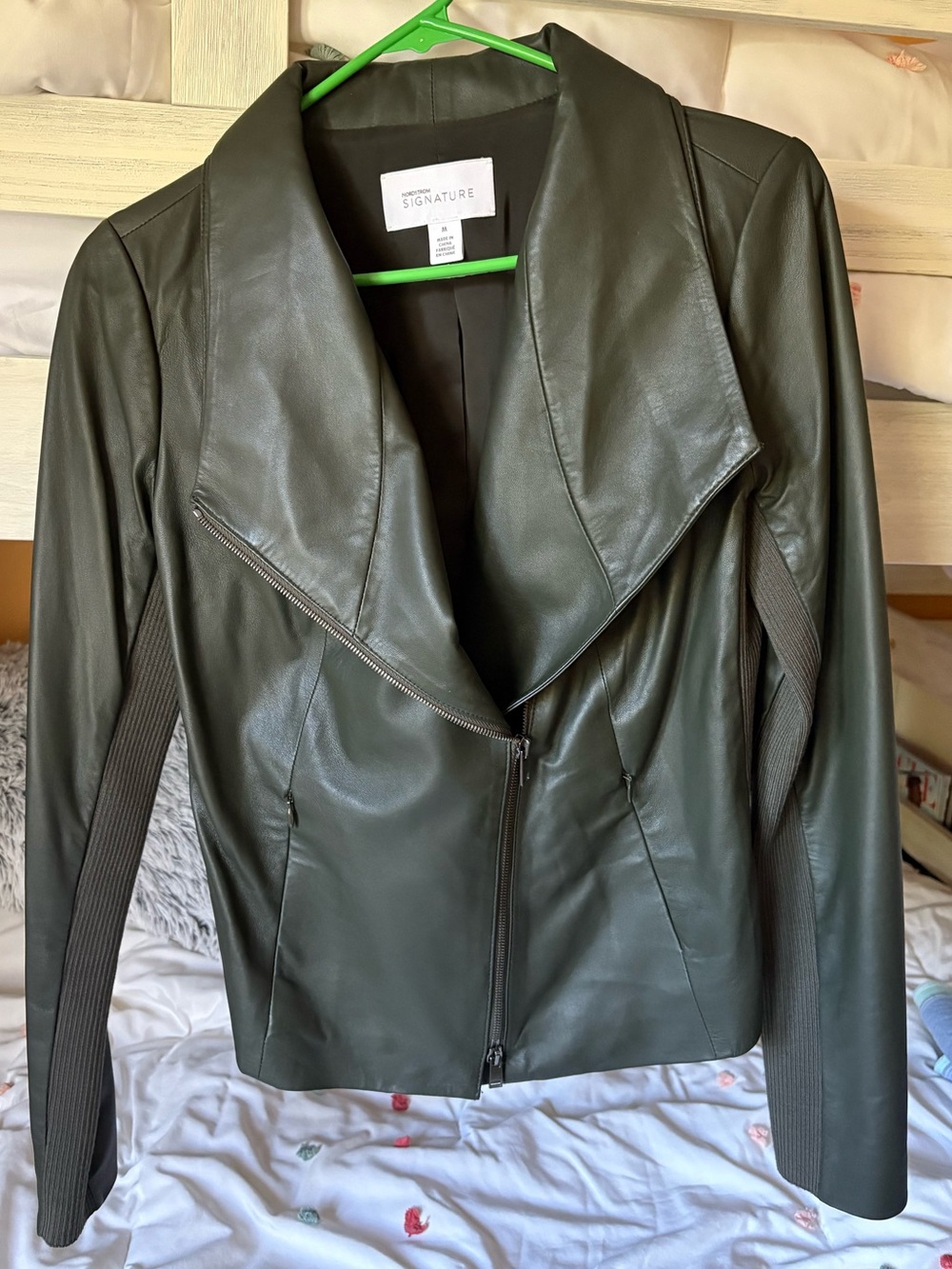 Dark Olive Leather Moto Jacket